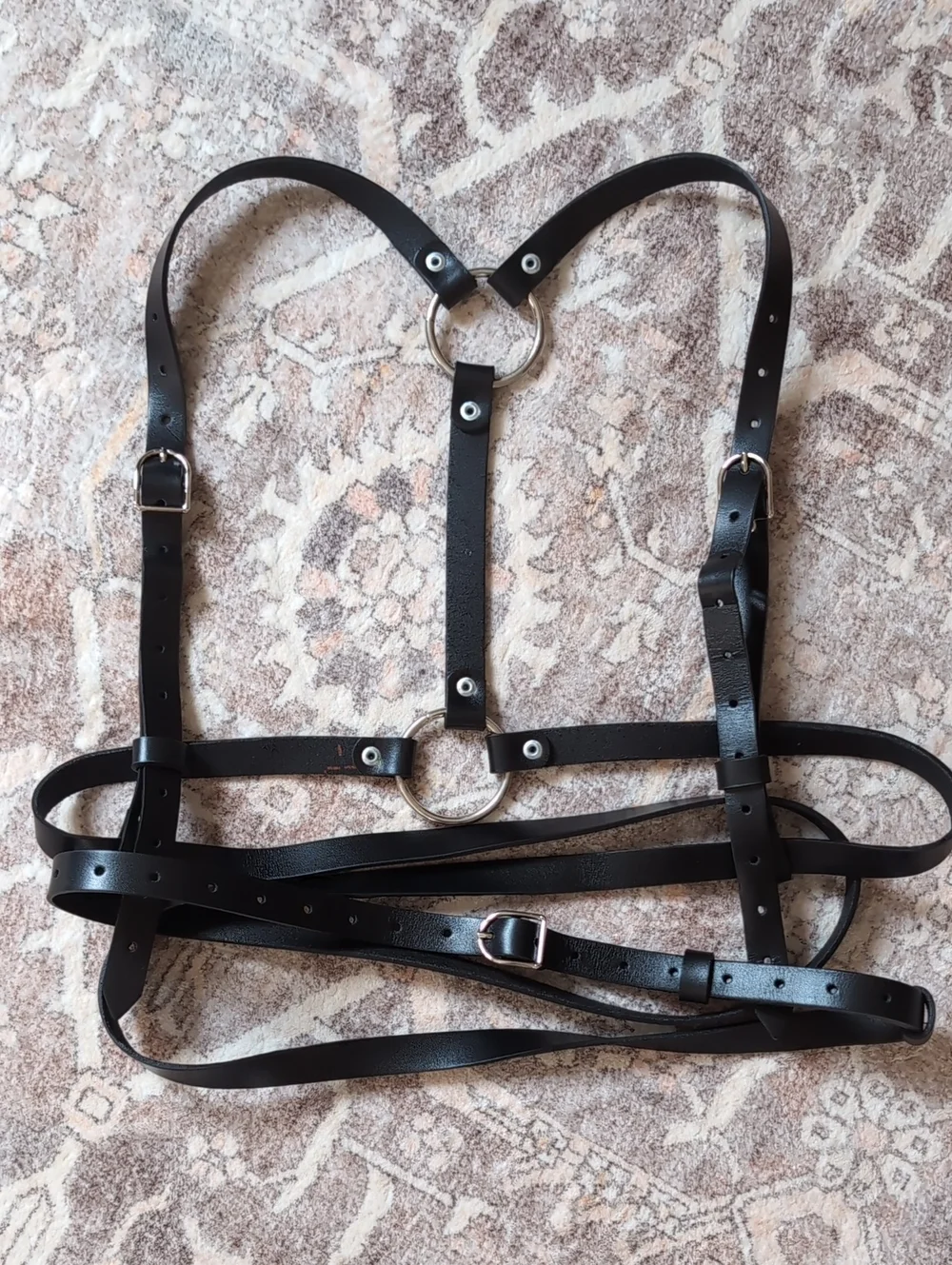 Black Leather Harness Belt - Adjustable Straps